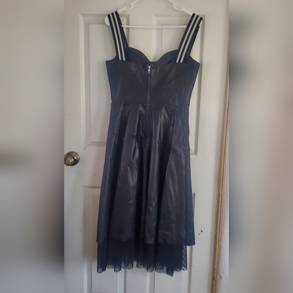 Asos Leather Midi Goth Witchy Dress With Black And White Straps Size 8 - Picture 5 of 6